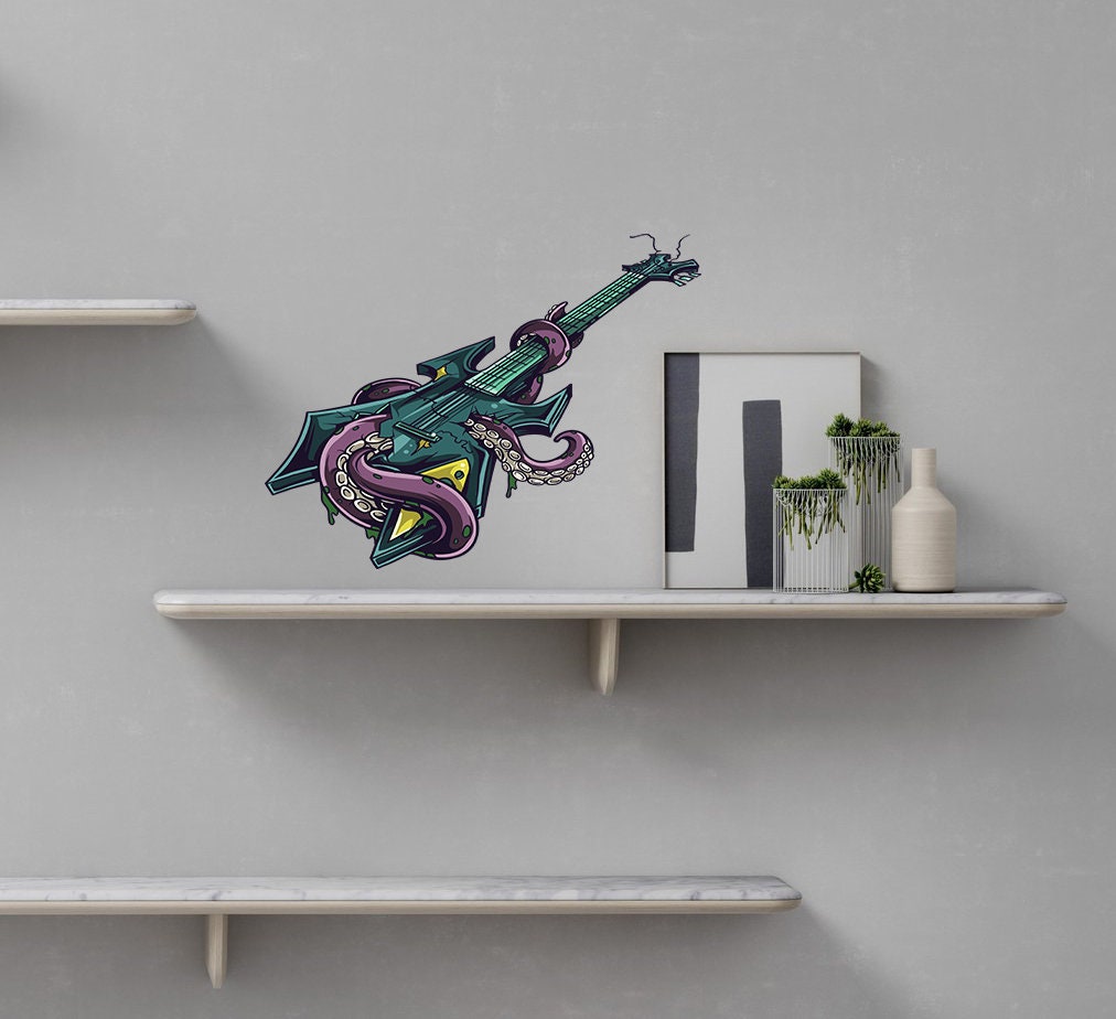 Octopus Guitar Wall Decal, Octopus Guitar Wall sticker, Octopus Guitar wall decor