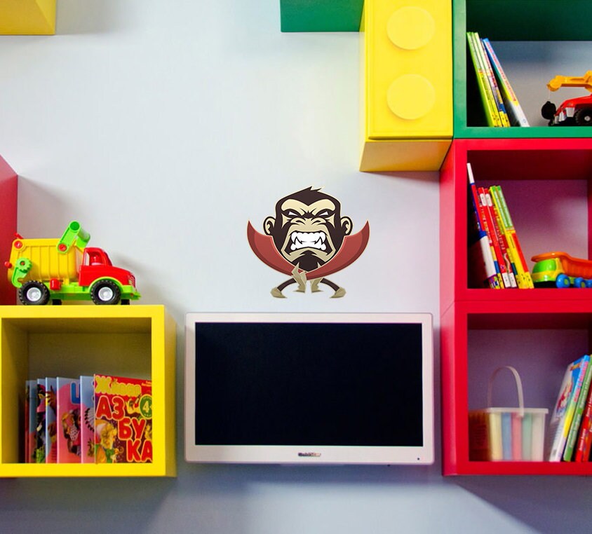Fighting Monkey Wall Decal, Fighting Monkey Sticker, Monkey Wall Decor