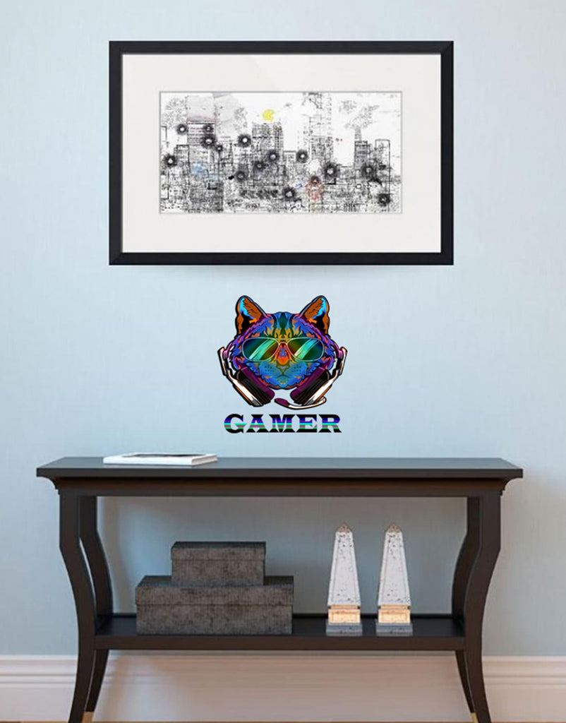 Gamer Cat Wall Decal, Gamer Cat Wall sticker, Gamer Cat wall decor,
