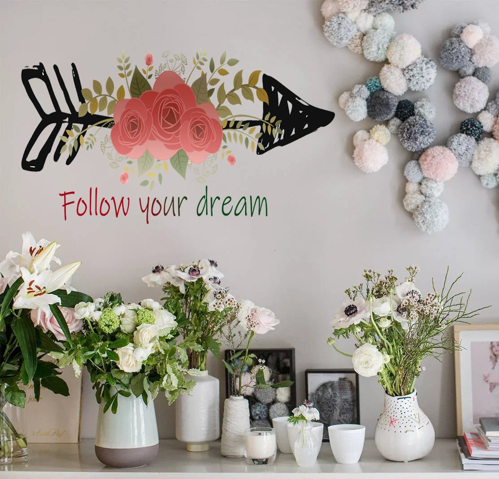 Quote Dream Flowers Arrow Wall Decal, Quote Dream Flowers Arrow Wall sticker, Quote Dream Flowers Arrow wall decor