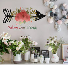 Load image into Gallery viewer, Quote Dream Flowers Arrow Wall Decal, Quote Dream Flowers Arrow Wall sticker, Quote Dream Flowers Arrow wall decor
