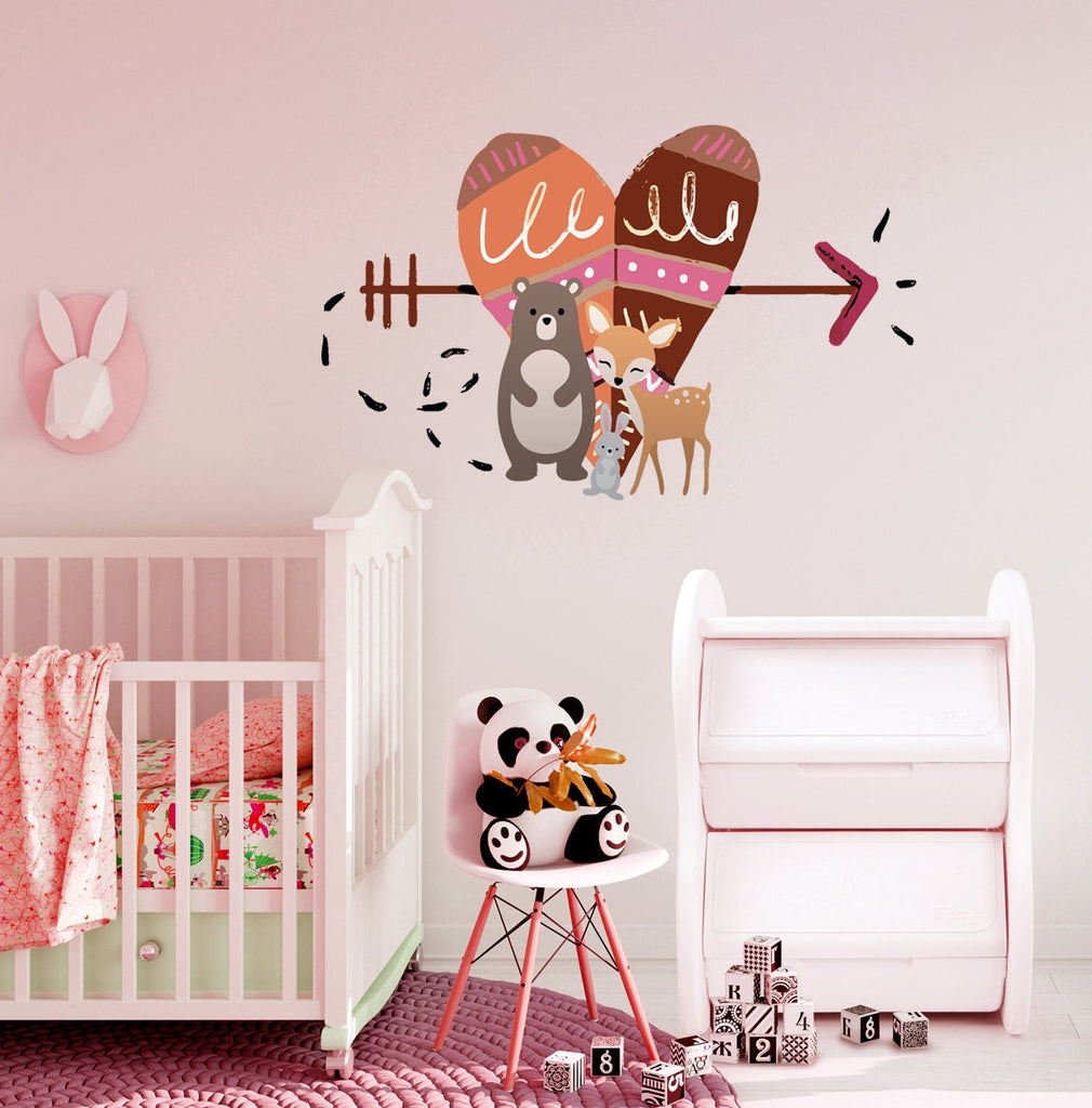 Bohemian Heart Arrow Animals Wall Decal, Bohemian Heart Arrow Animals Wall sticker, Bohemian Heart Arrow Animals wall decor