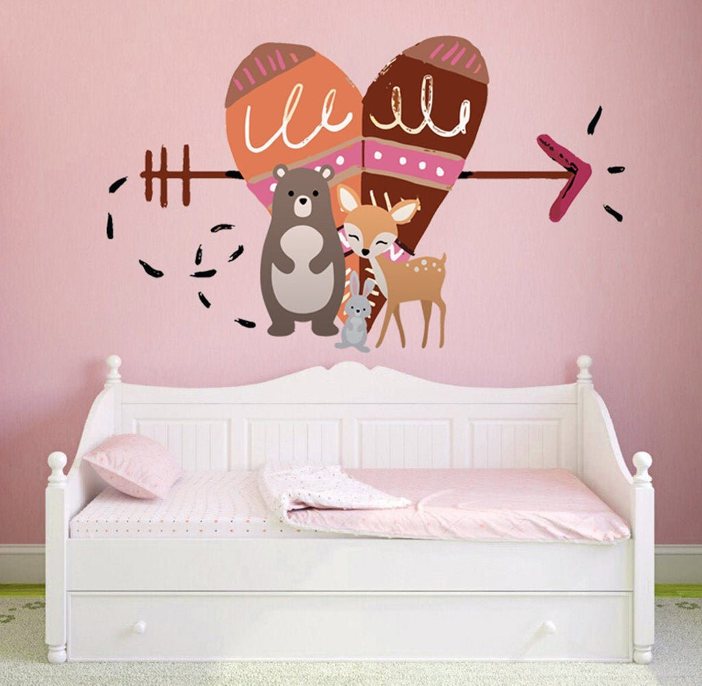 Bohemian Heart Arrow Animals Wall Decal, Bohemian Heart Arrow Animals Wall sticker, Bohemian Heart Arrow Animals wall decor