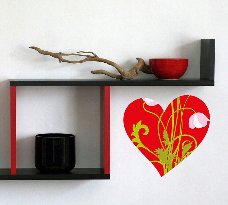 Flowered Heart Decal, Flowered Heart Sticker, Flowered Heart Wall Decor