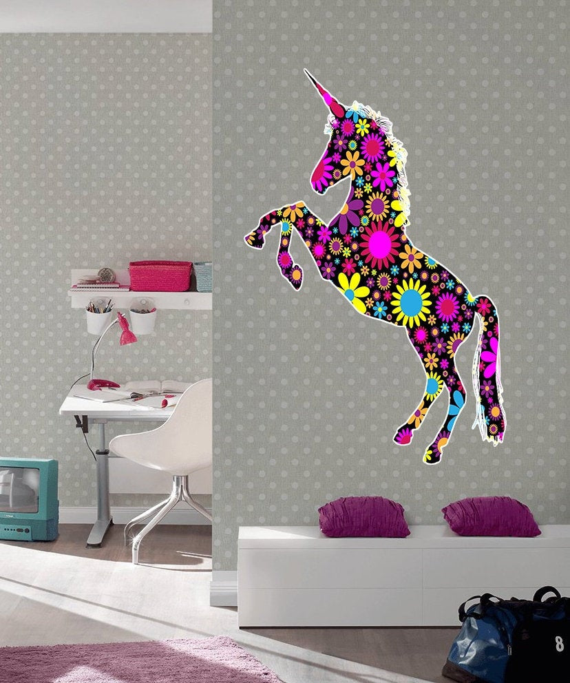 Floral Unicorn Decal, Floral Unicorn Sticker, Floral Unicorn Wall Decor