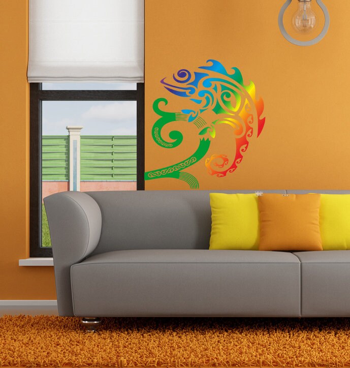 Chameleon Decal, Lizard sticker, Reptiles Wall Art, Rainbow Abstraction Home Décor, Animal Vinyl Wallpapers, Design for Zoo Pet Shop