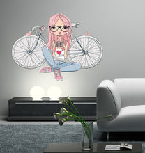 Load image into Gallery viewer, Girl and Bike Decal, Girl and Bike Sticker, Girl and Bike Wall Art