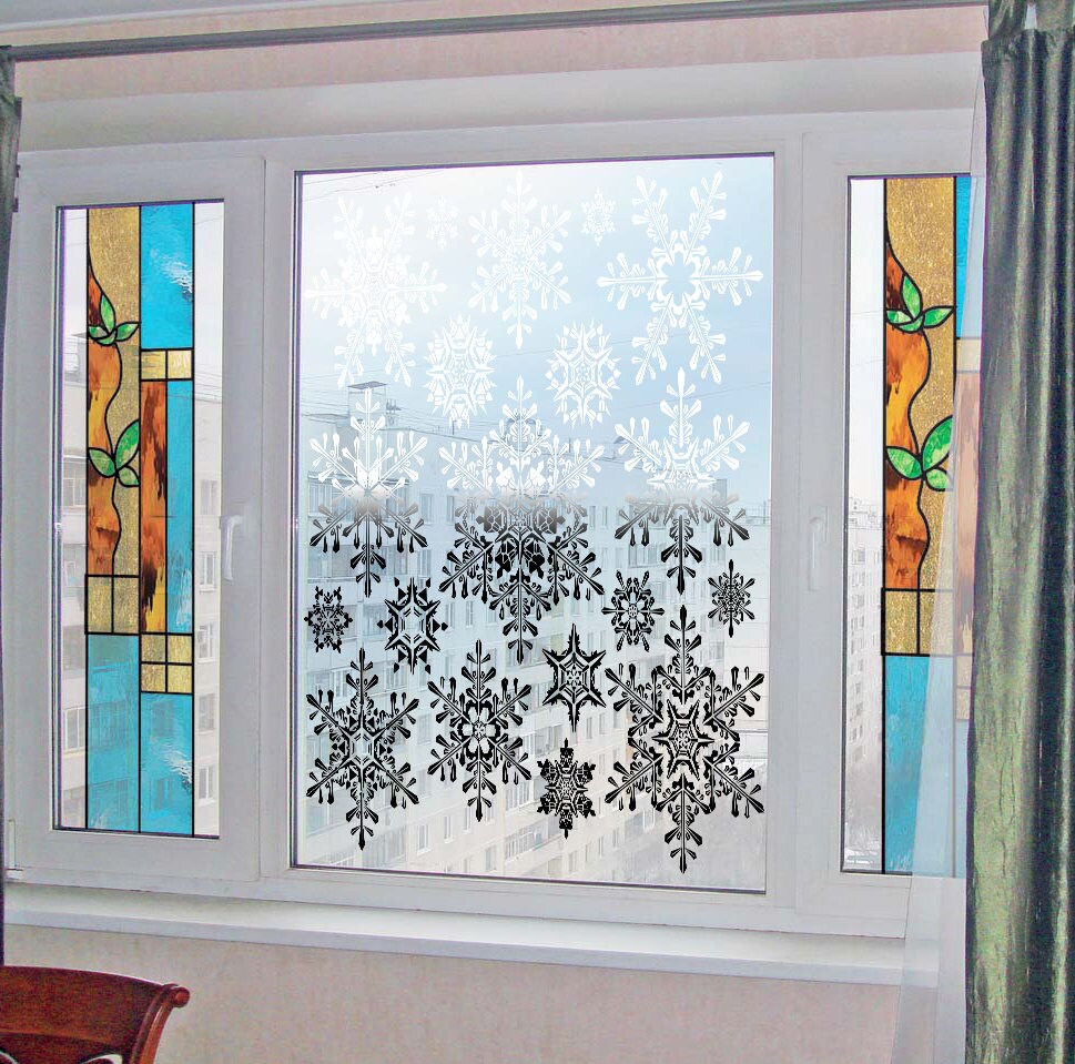 Black and white snowflakes Wall Decal, Black and white snowflakes Wall sticker, Black and white snowflakes wall decor