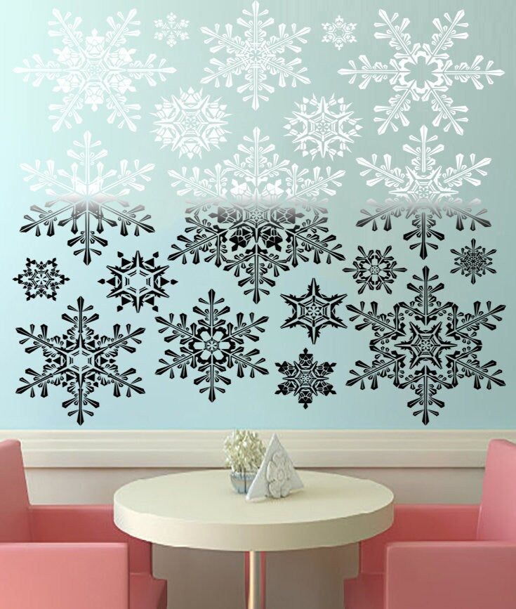 Black and white snowflakes Wall Decal, Black and white snowflakes Wall sticker, Black and white snowflakes wall decor