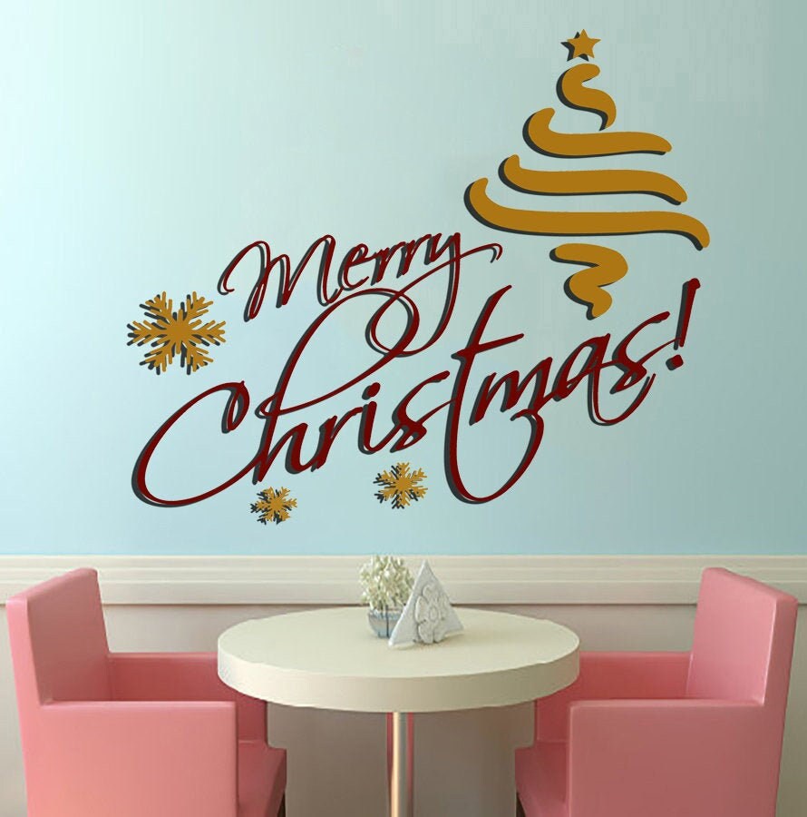 Merry Christmas lettering Wall Decal, Merry Christmas lettering Wall sticker, Merry Christmas lettering wall decor
