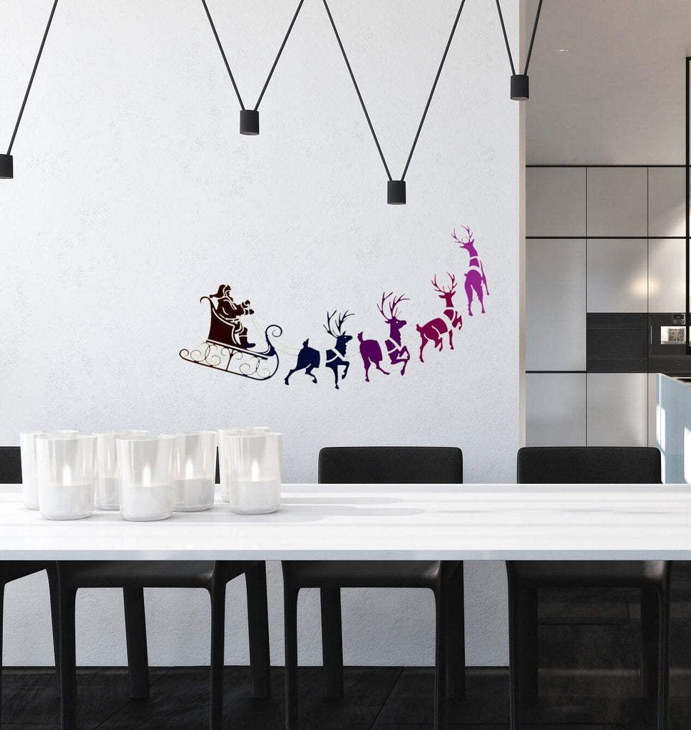 Santa Claus Reindeer Sleigh Wall Decal, Santa Claus Reindeer Sleigh Wall sticker, Santa Claus Reindeer Sleigh wall decor
