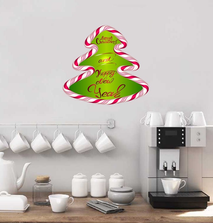Christmas tree Design Lettering Wall Decal, Christmas tree Design Lettering Wall sticker, tree Design Lettering wall decor