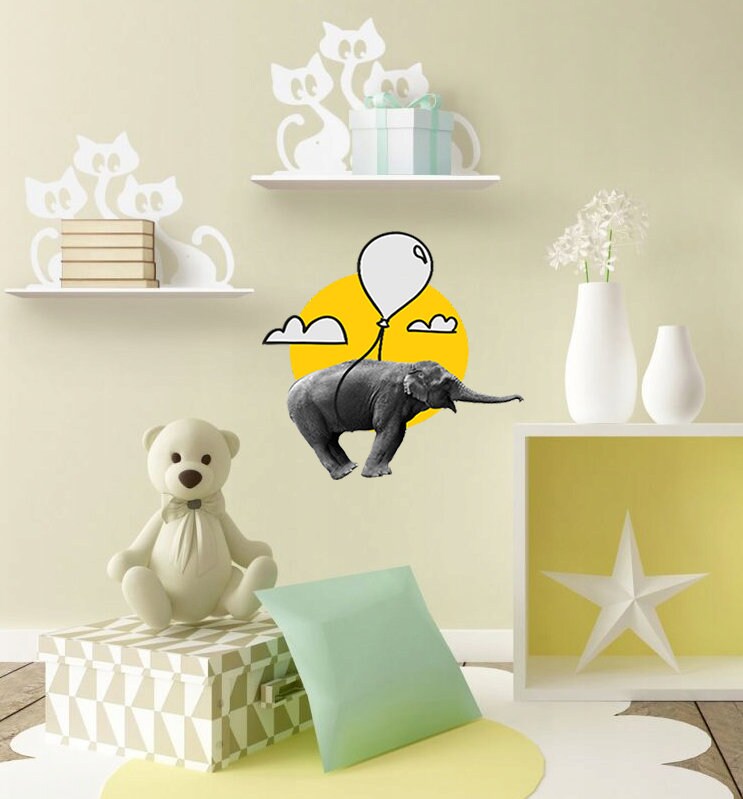 Flying Elephant Wall Decal, Elephant Sticker, Elephant wall decor