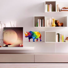 Load image into Gallery viewer, Rhinoceros Wall Decal, Colored Rhino Wall sticker, Multicolored rhino wall decor, Multicolored rhino Wall Art