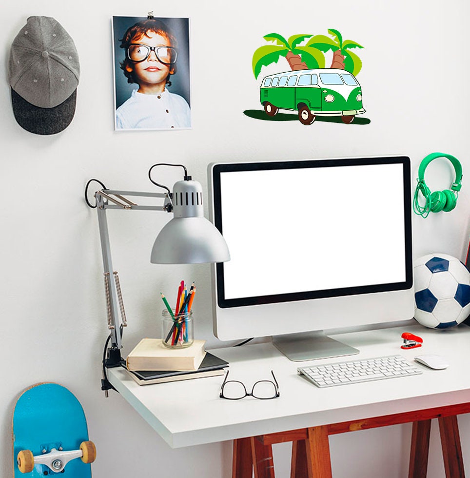 Surfing Van Wall Decal, Surfing Wall Sticker, Surfing Wall Art