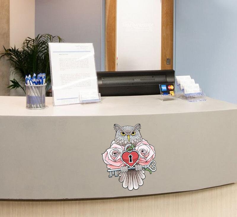 Rose and Owl Wall Decal, Owl Sticker, Owl Wall Decal