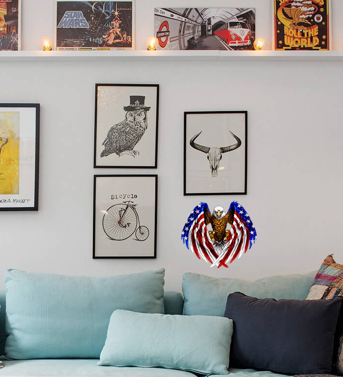 US Flag Decal, Bald Eagle USA Flag Wall Sticker, Patriotic Home Decor, Wings Of The American Flag Vinyl Wallpaper, American Symbol Wall Art