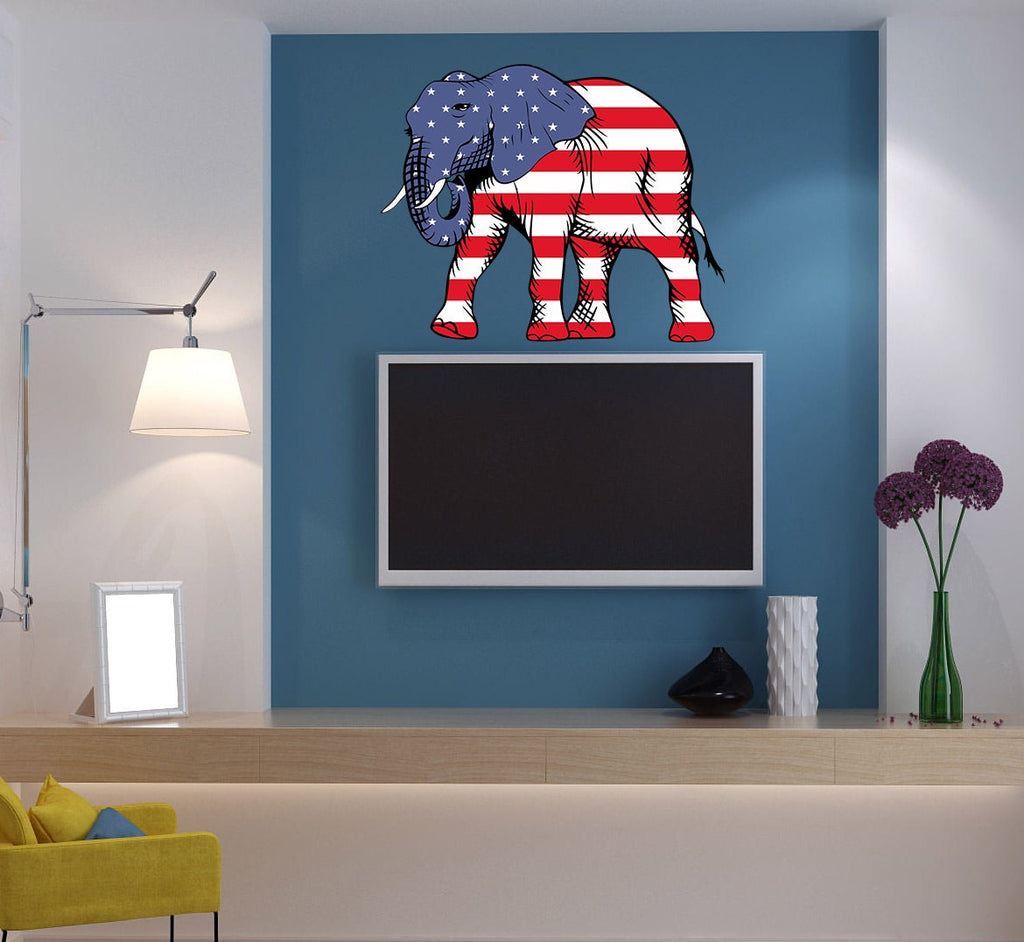 Republican Elephant Sticker, USA Flag decal, United States of America Wall Art, US Patriotic Vinyl Wallpaper, Home Office Decor, Animal