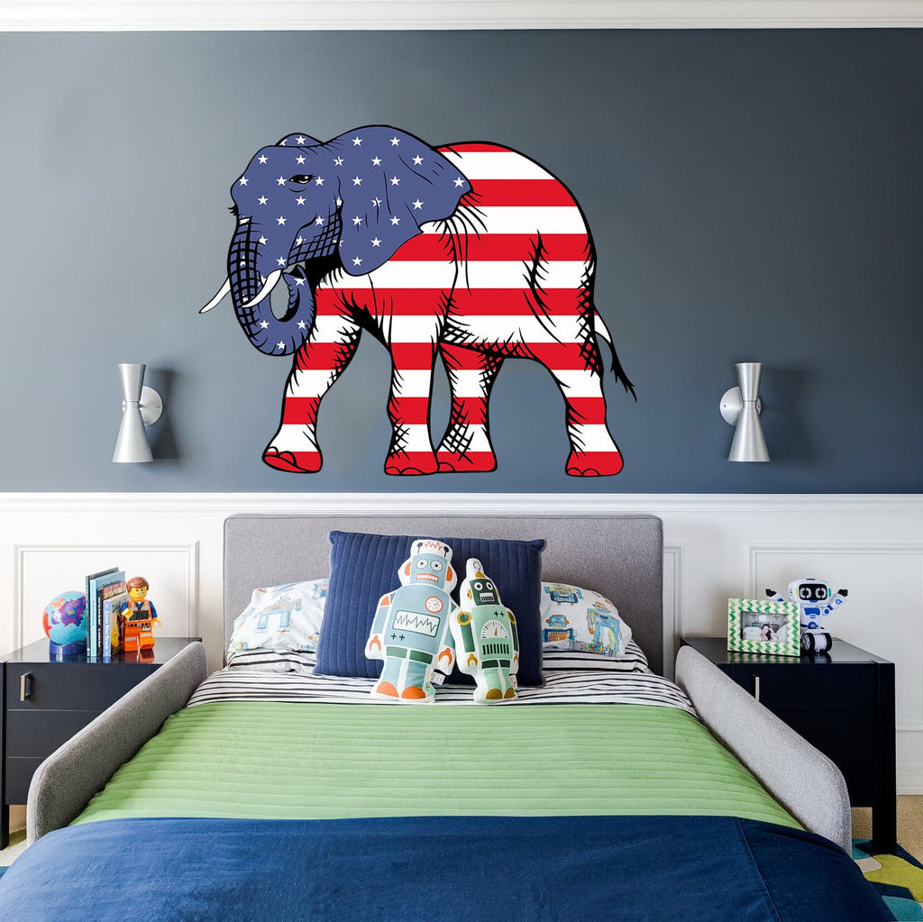 Republican Elephant Sticker, USA Flag decal, United States of America Wall Art, US Patriotic Vinyl Wallpaper, Home Office Decor, Animal
