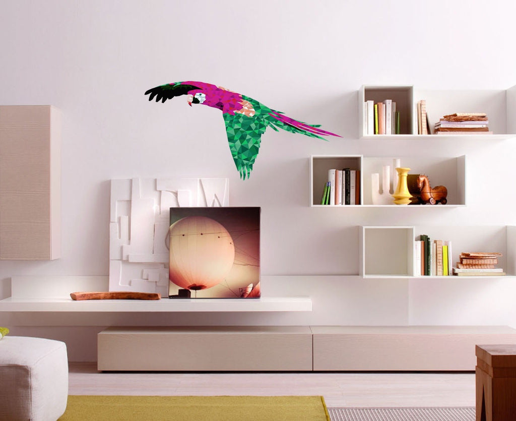 Flying Parrot Polygonal Wall Decal, Bird Sticker,Feathered Wall Stickers,Jungle Room Décor,Nature Animals Design,Bright Idea for Living Room