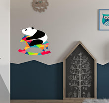 Load image into Gallery viewer, Panda Wall Decal, Teddy Bear Sticker, Polygonal Design, Swing Horse Vinyl Wallpapers, Baby Animal Wall Art, Multicolored Sticker Kids Room