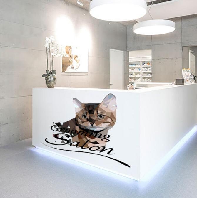 Cat Sticker, Grooming Salon Decal, Polygonal Style Design, Animal Wall Art, Pet Vinyl Wallpapers, Haircut for Cats, Pet Shop, Zoo