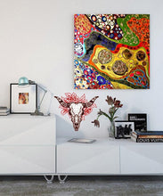 Load image into Gallery viewer, Buffalo Skull Flower Wall Decal, Buffalo Skull Flower Wall sticker, Buffalo Skull Flower wall decor