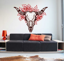Load image into Gallery viewer, Buffalo Skull Flower Wall Decal, Buffalo Skull Flower Wall sticker, Buffalo Skull Flower wall decor