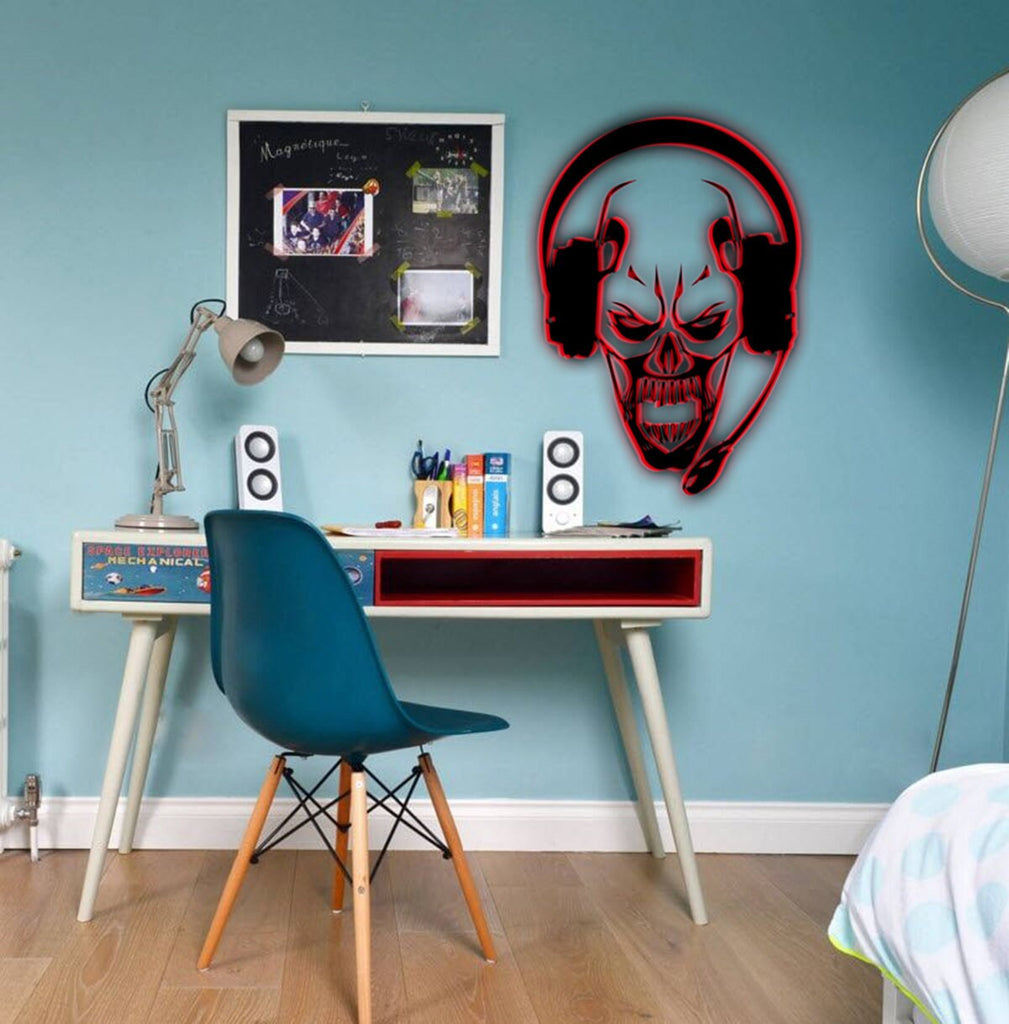 Skull Headphones Wall Decal, Skull Headphones Wall sticker, Skull Headphones wall decor
