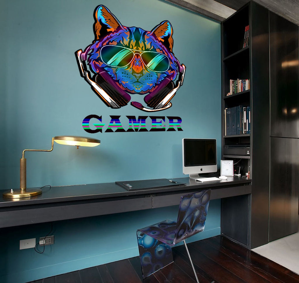 Gamer Cat Wall Decal, Gamer Cat Wall sticker, Gamer Cat wall decor,