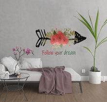 Load image into Gallery viewer, Quote Dream Flowers Arrow Wall Decal, Quote Dream Flowers Arrow Wall sticker, Quote Dream Flowers Arrow wall decor