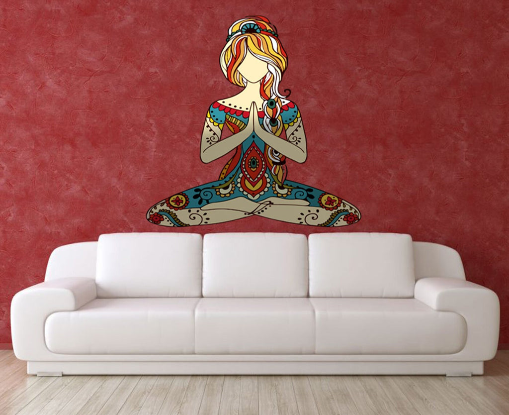 Boho Yoga Girl Wall Decal, Boho Yoga Girl Wall sticker, Boho Yoga Girl wall decor