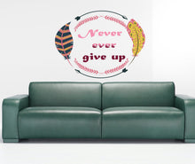 Load image into Gallery viewer, Quote Never give up Boho Feather Arrow Wall Decal, Quote Never give up Boho Feather Arrow Wall sticker, wall decor