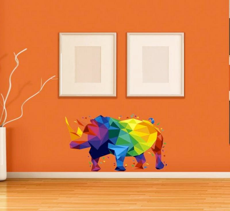 Rhinoceros Wall Decal, Colored Rhino Wall sticker, Multicolored rhino wall decor, Multicolored rhino Wall Art