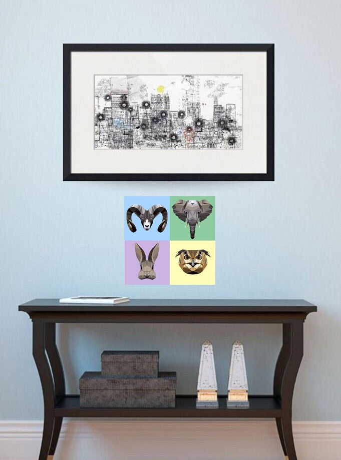 Elephant Owl Hare Ram Wall Decal, Elephant Owl Hare Ram Wall sticker, Elephant Owl Hare Ram wall decor