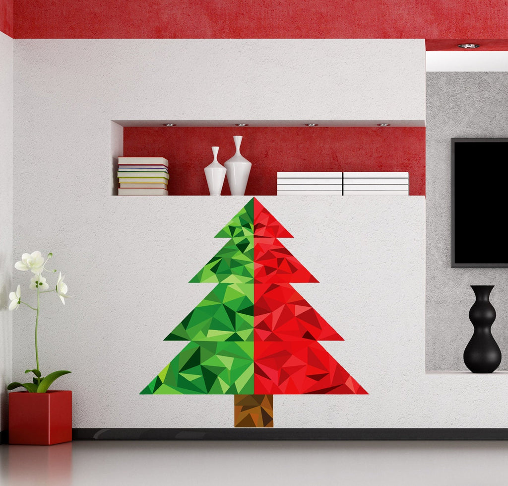 Christmas Tree Polygonal Wall Decal, X-Mas Tree Wall Sticker