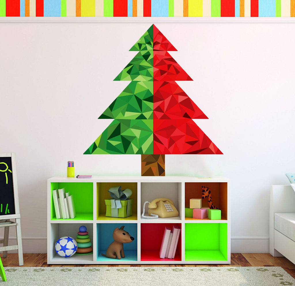 Christmas Tree Polygonal Wall Decal, X-Mas Tree Wall Sticker