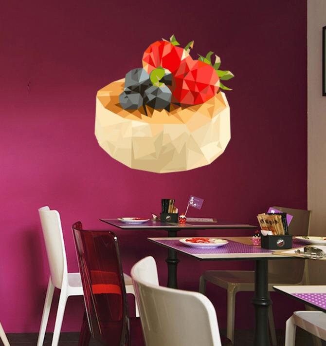 Dessert Polygonal Kitchen Wall Decal, Cake Sticker, Pie Wall Art, Sweet Food Vinyl Wallpapers, Fruit Yummy Home Décor, Coffee Shop Design