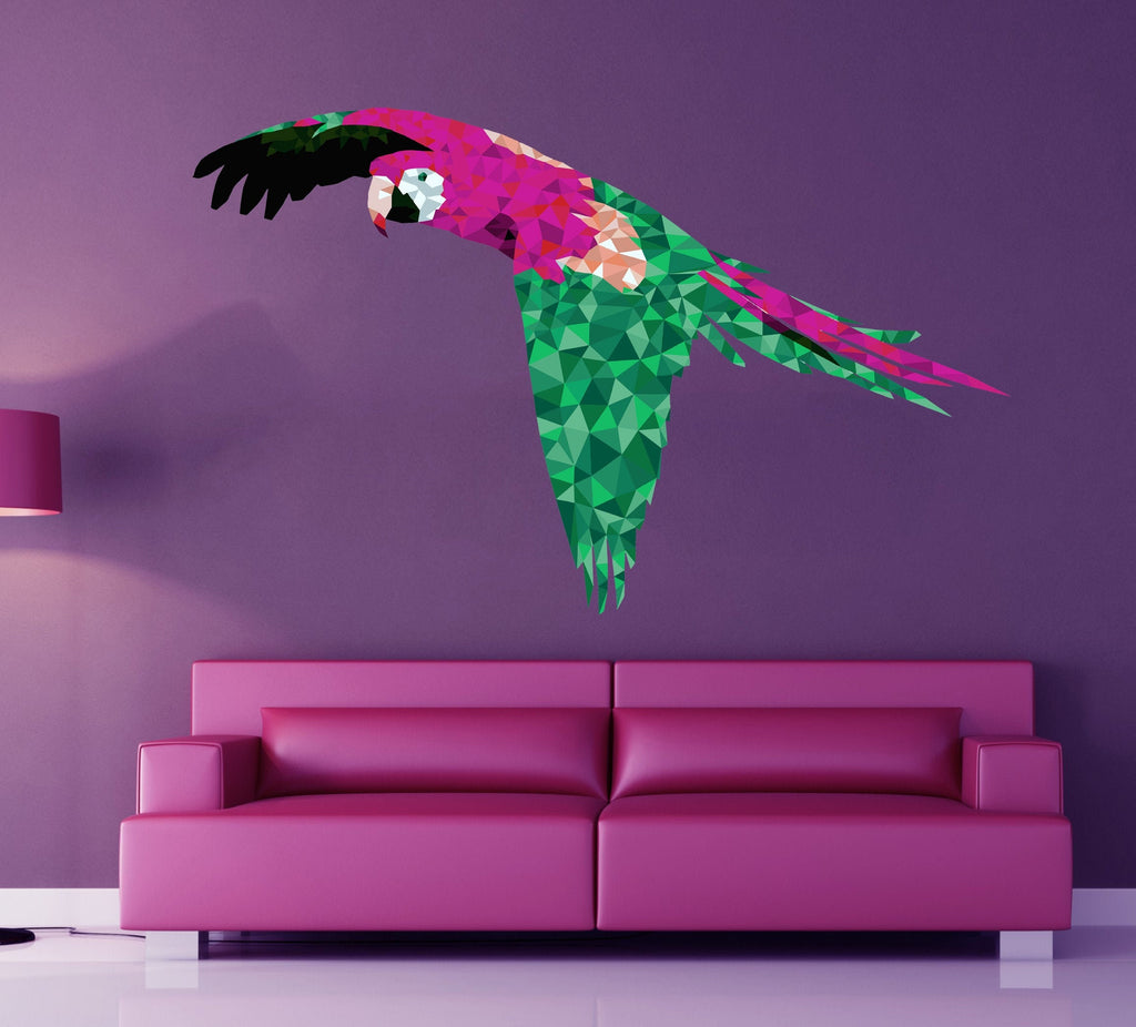 Flying Parrot Polygonal Wall Decal, Bird Sticker,Feathered Wall Stickers,Jungle Room Décor,Nature Animals Design,Bright Idea for Living Room