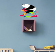 Load image into Gallery viewer, Panda Wall Decal, Teddy Bear Sticker, Polygonal Design, Swing Horse Vinyl Wallpapers, Baby Animal Wall Art, Multicolored Sticker Kids Room