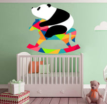 Load image into Gallery viewer, Panda Wall Decal, Teddy Bear Sticker, Polygonal Design, Swing Horse Vinyl Wallpapers, Baby Animal Wall Art, Multicolored Sticker Kids Room