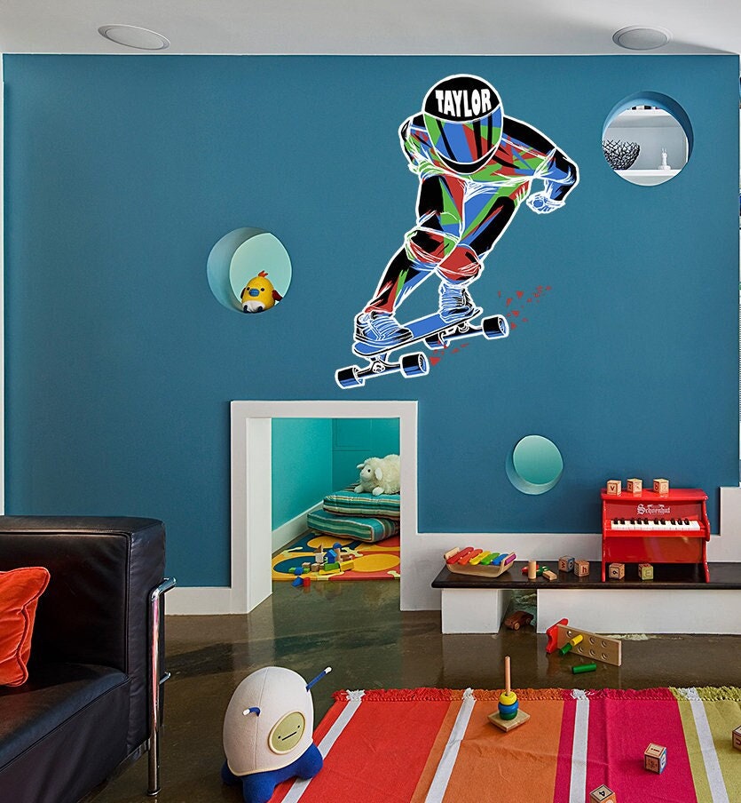 Skateboard wall art custom name sign stickers boy Custom name wall decal ,decor gifts for men -GD742