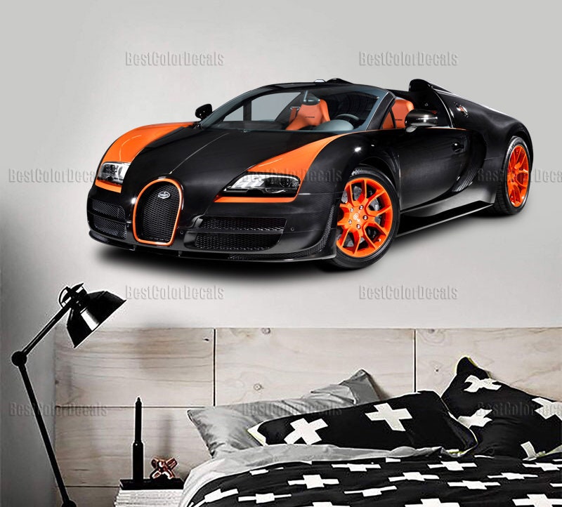 Bugatti wall art sticker Sports car wall decal Nursery wall decals boy Wall mural decal sports car Boys room vinyl decals