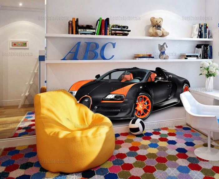 Bugatti wall art sticker Sports car wall decal Nursery wall decals boy Wall mural decal sports car Boys room vinyl decals
