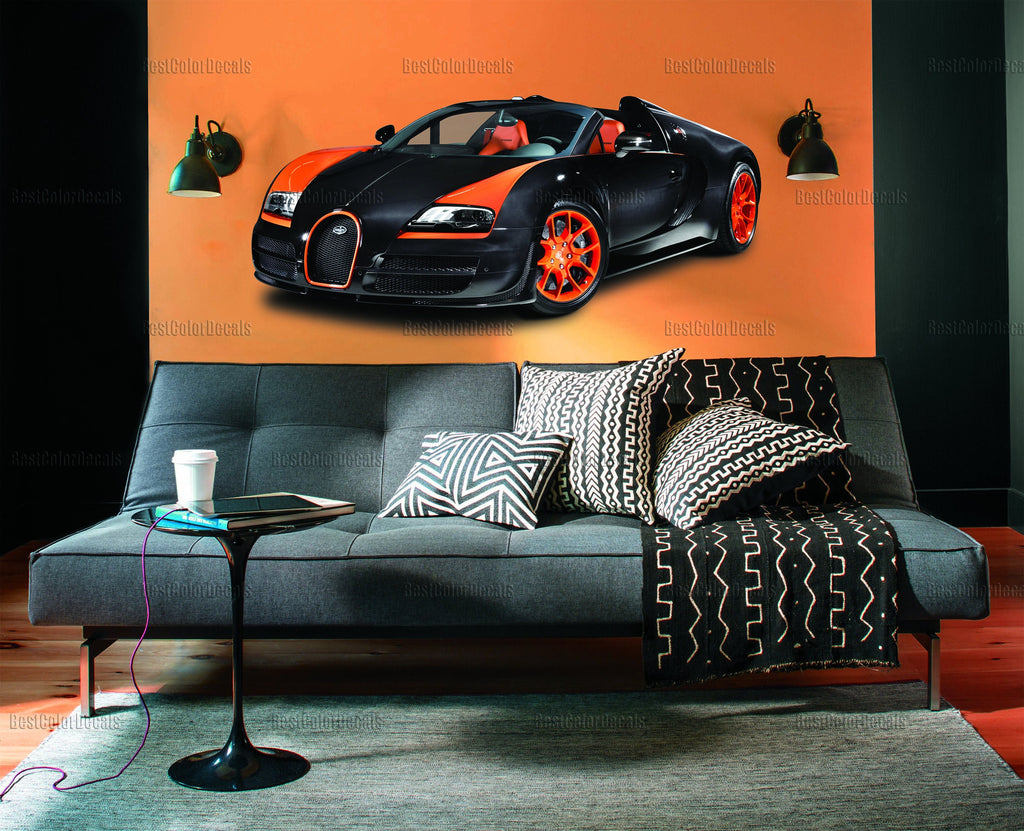 Bugatti wall art sticker Sports car wall decal Nursery wall decals boy Wall mural decal sports car Boys room vinyl decals
