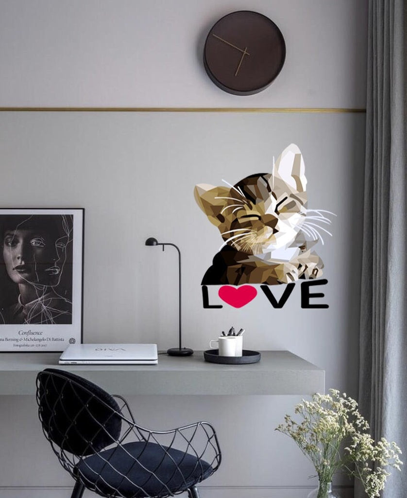 Cute Kitten decor Love decal Polygonal animal Kitten Love animal sticker Cute nursery wall art Сats Wall Stickers for Kids Nursery, GD275