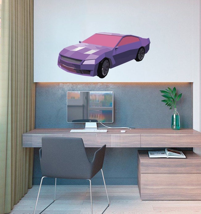 Car Polygonal Wall decal, Car Polygon sticker,modern wall art, Multi Color GD282