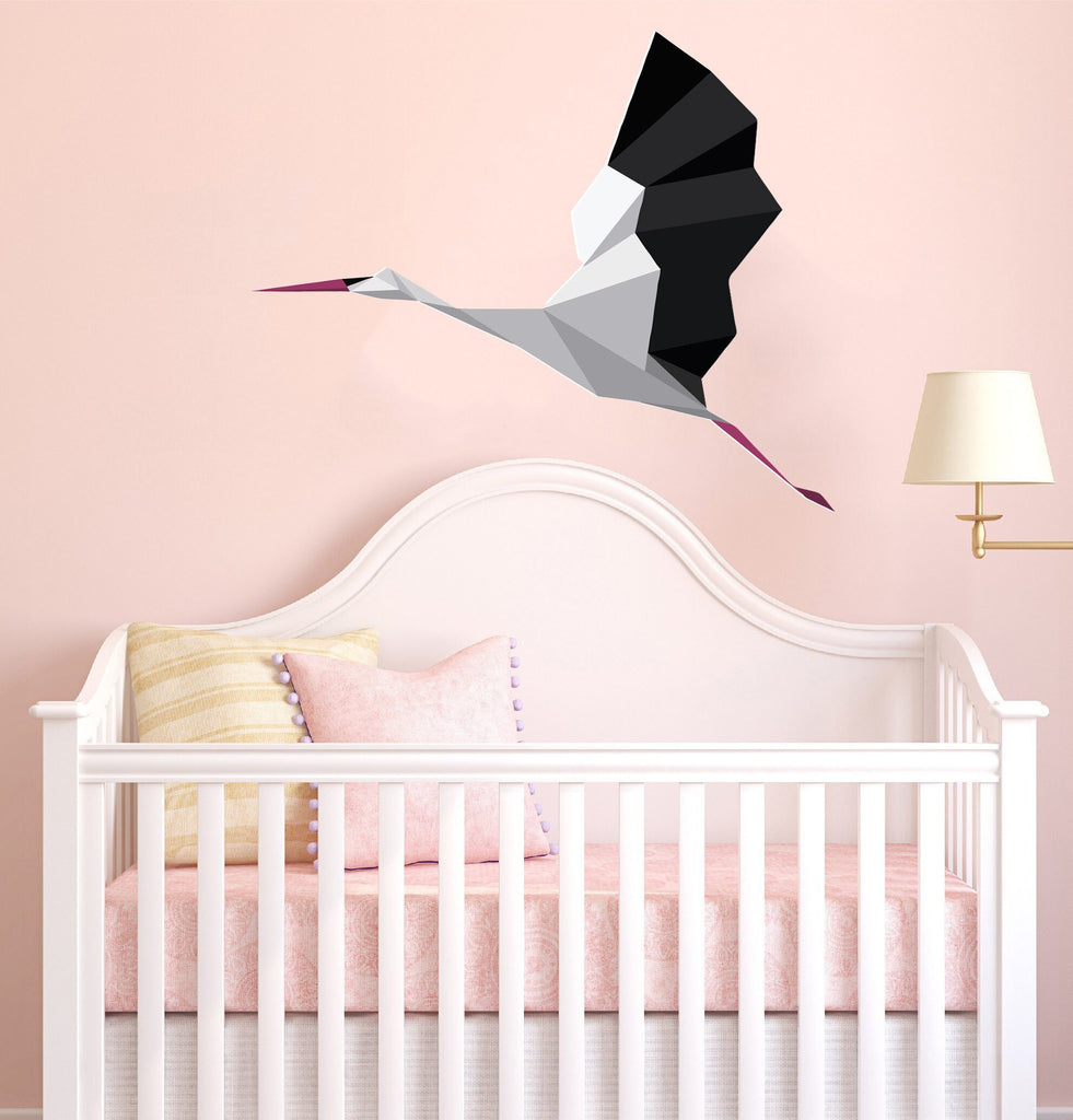 Stork Polygon Wall art Stork decal Polygon animal Stork baby shower Modern wall art living room Bird décor for wall Gift for newlyweds GD298
