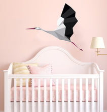Load image into Gallery viewer, Stork Polygon Wall art Stork decal Polygon animal Stork baby shower Modern wall art living room Bird décor for wall Gift for newlyweds GD298