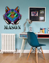 Load image into Gallery viewer, Cool cat stickers ,wall sticker ,Music cat Gift for music lovers cat Cool decor for living room Music decal wall Custom name decal-GD579
